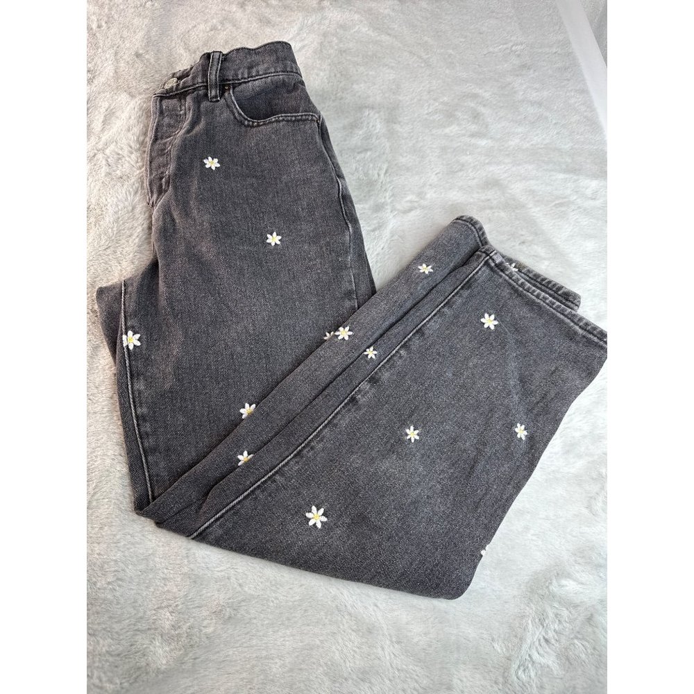 PacSun Jeans Womens 23 Embroidered Flowers Daisy High Waisted Straight Leg Denim